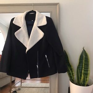 Navy blue, fur lined jacket